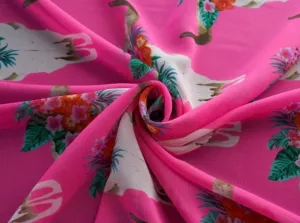 Chiffon fabric by the yard - Hot pink longhorn floral steer head