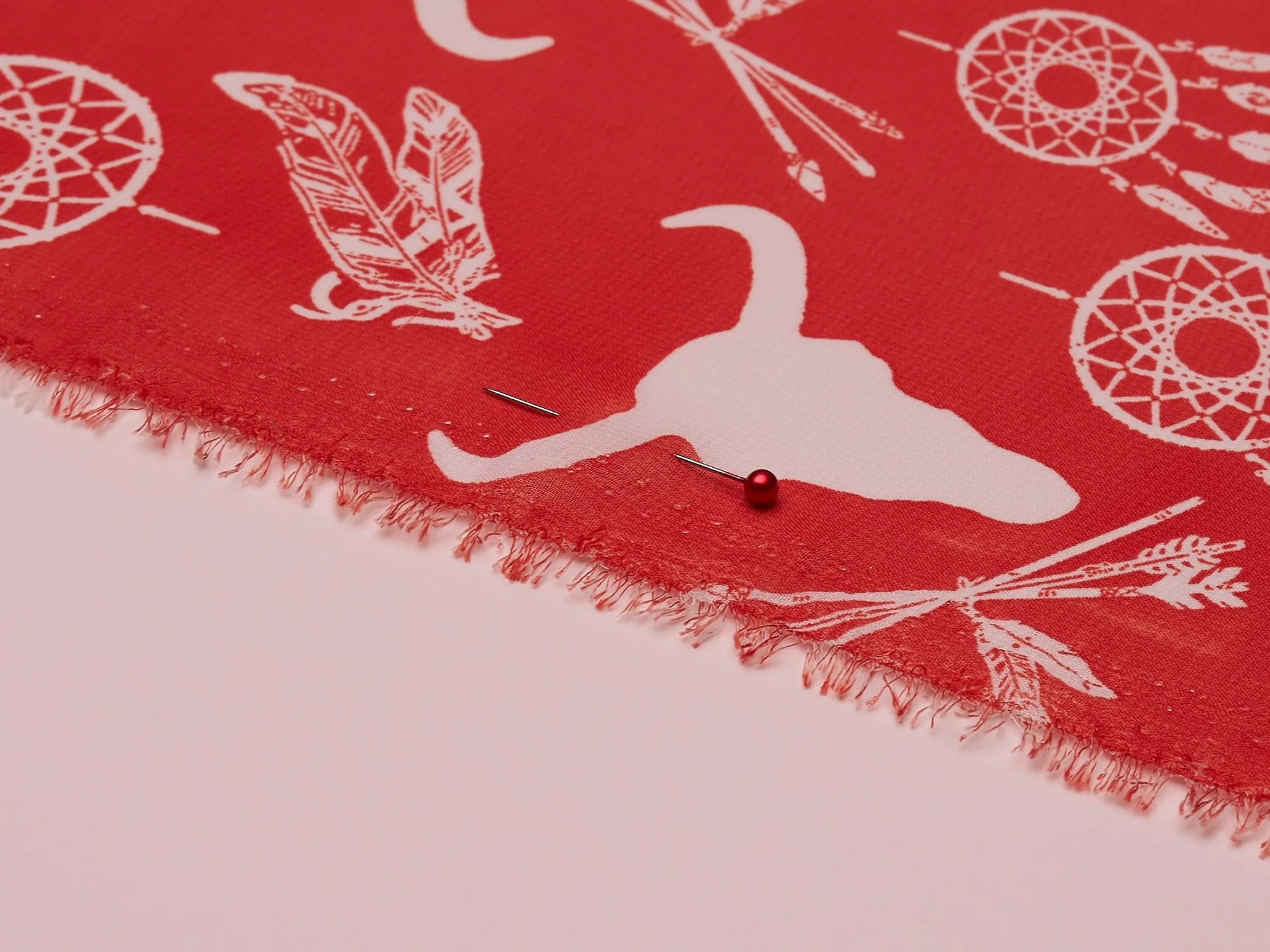 Chiffon fabric by the yard -Orange skull   tribal aztec print