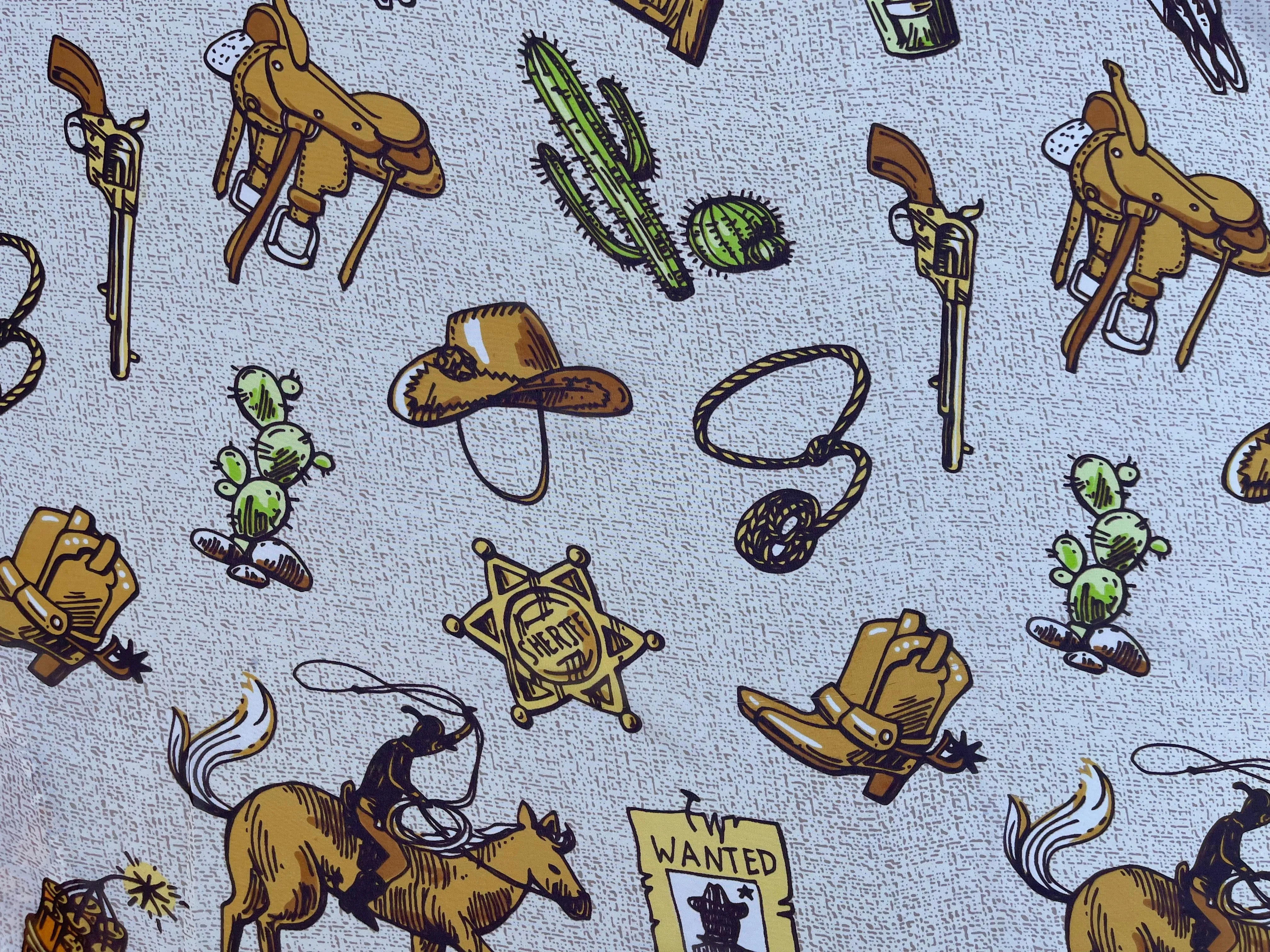 Chiffon fabric by the yard - Wild West cactus horses   tribal aztec print
