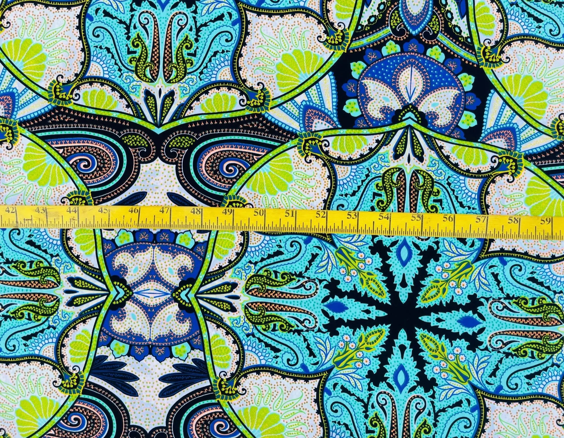 Peachskin  fabric by the yard - blue orange green white floral paisley