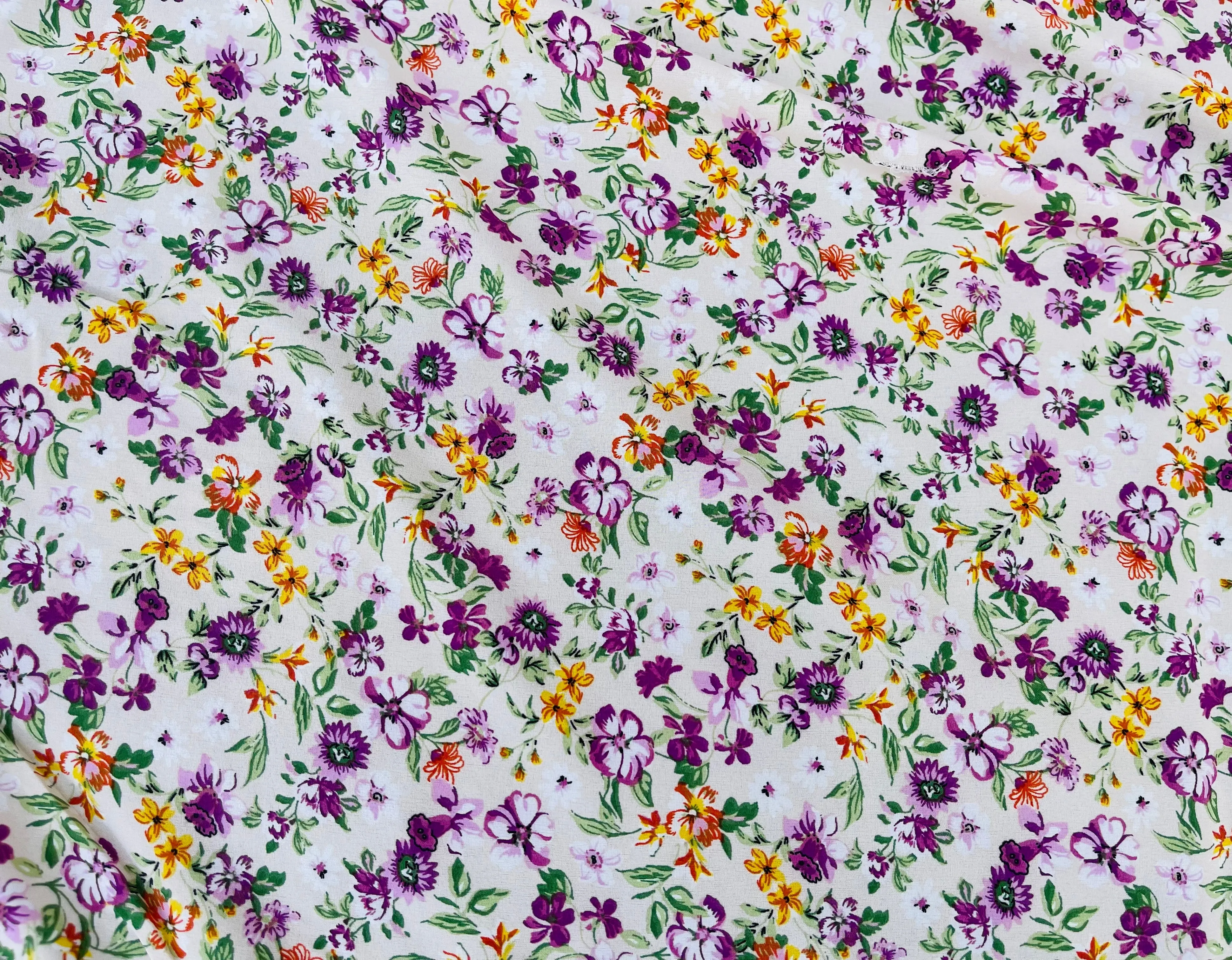 Peachskin  fabric by the yard -  Pink, purple and off white floral print