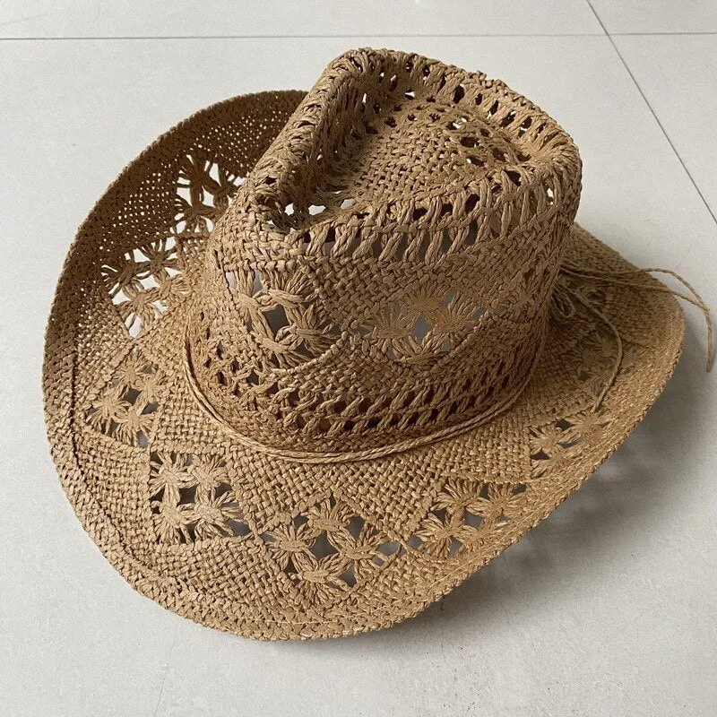 Straw Western Cowboy Hat for Women Men