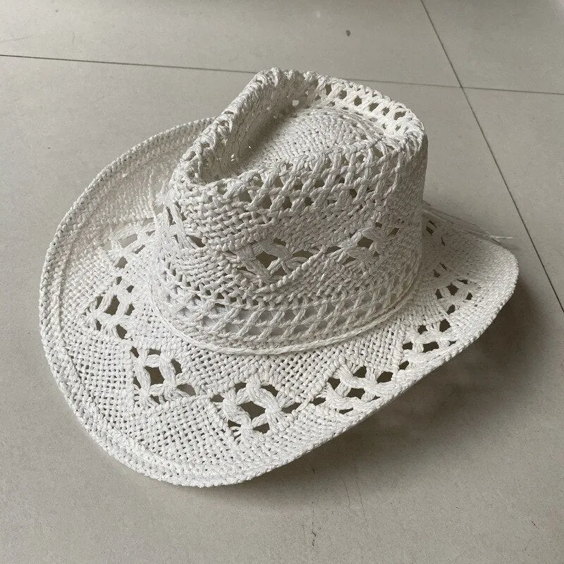 Straw Western Cowboy Hat for Women Men