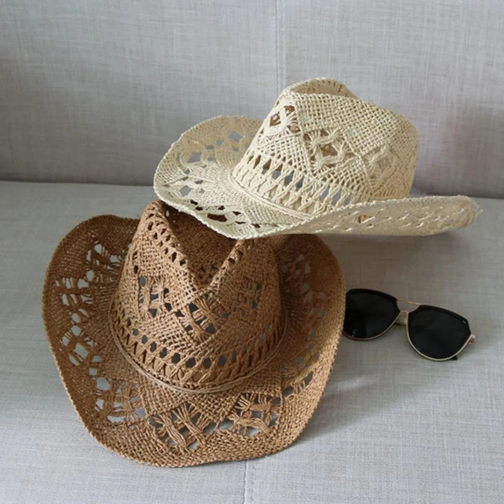 Straw Western Cowboy Hat for Women Men
