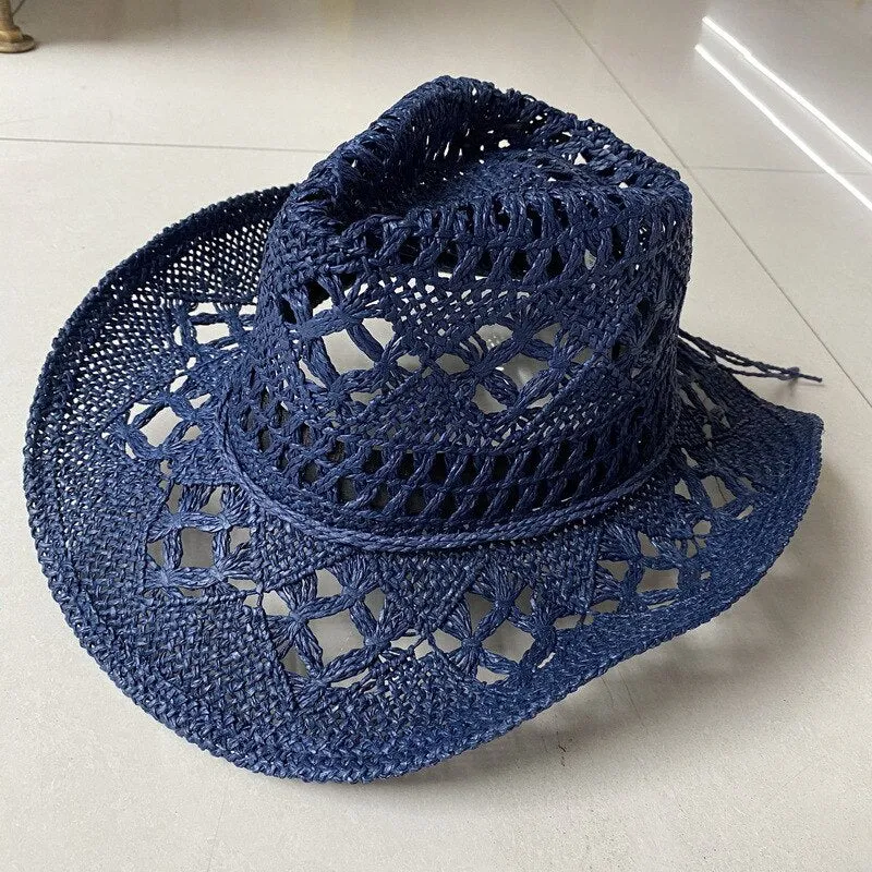 Straw Western Cowboy Hat for Women Men