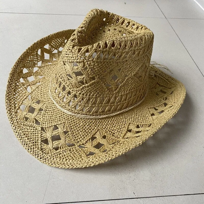 Straw Western Cowboy Hat for Women Men