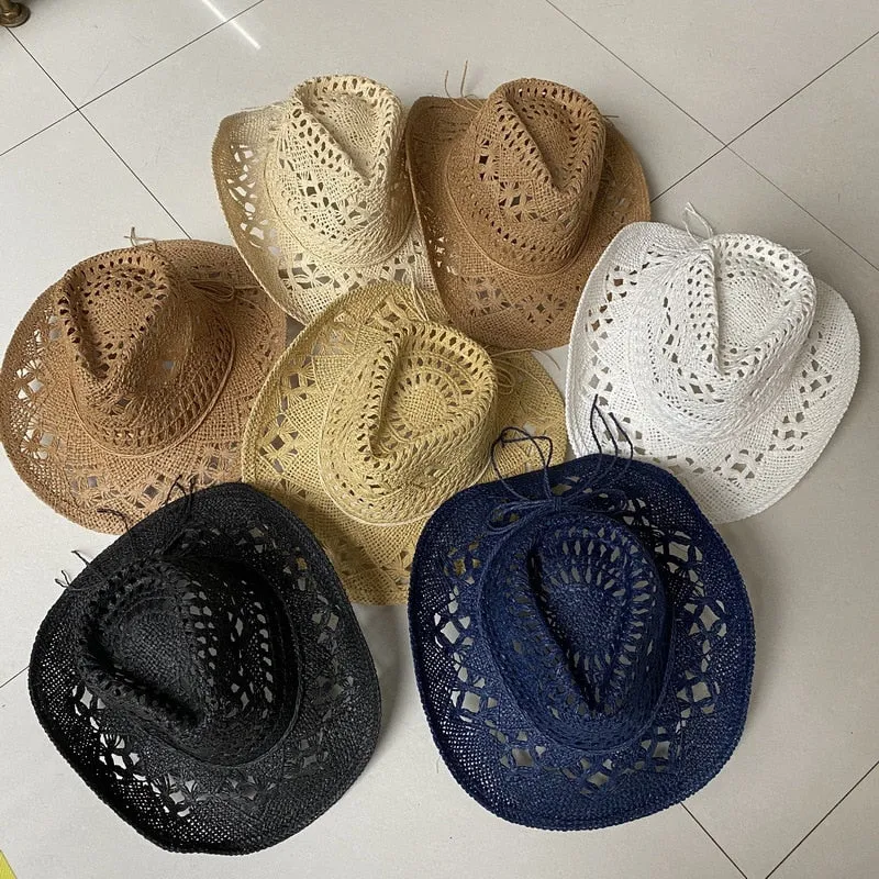Straw Western Cowboy Hat for Women Men