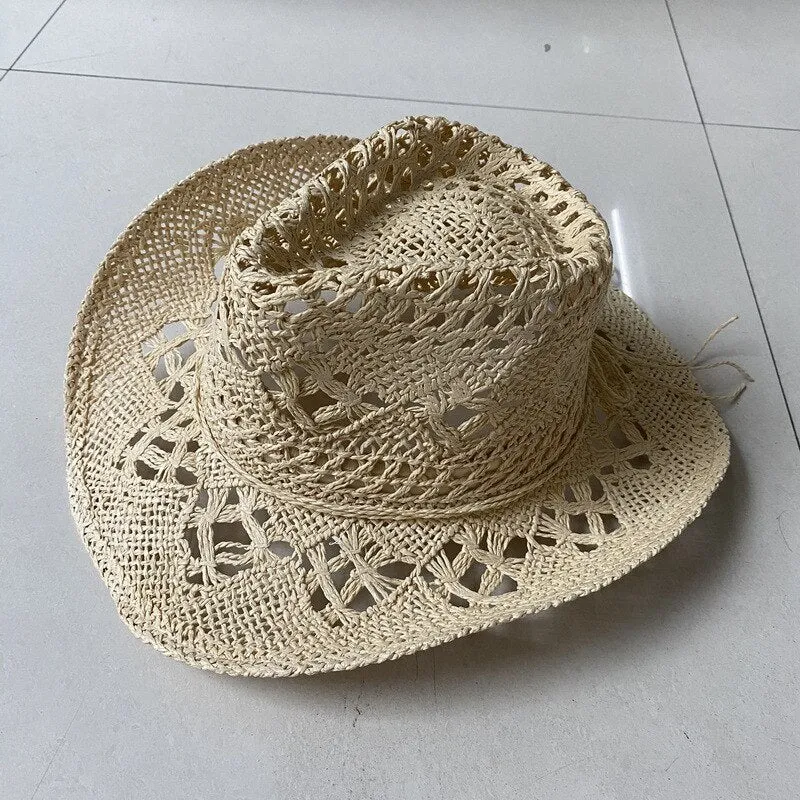 Straw Western Cowboy Hat for Women Men