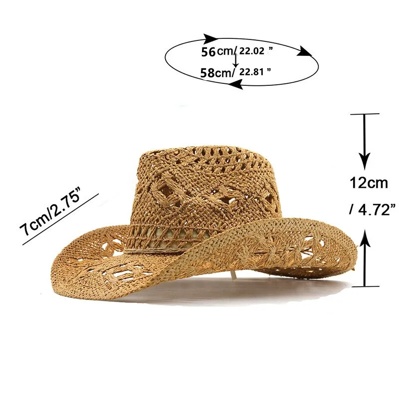 Straw Western Cowboy Hat for Women Men