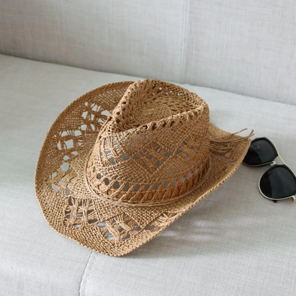 Straw Western Cowboy Hat for Women Men