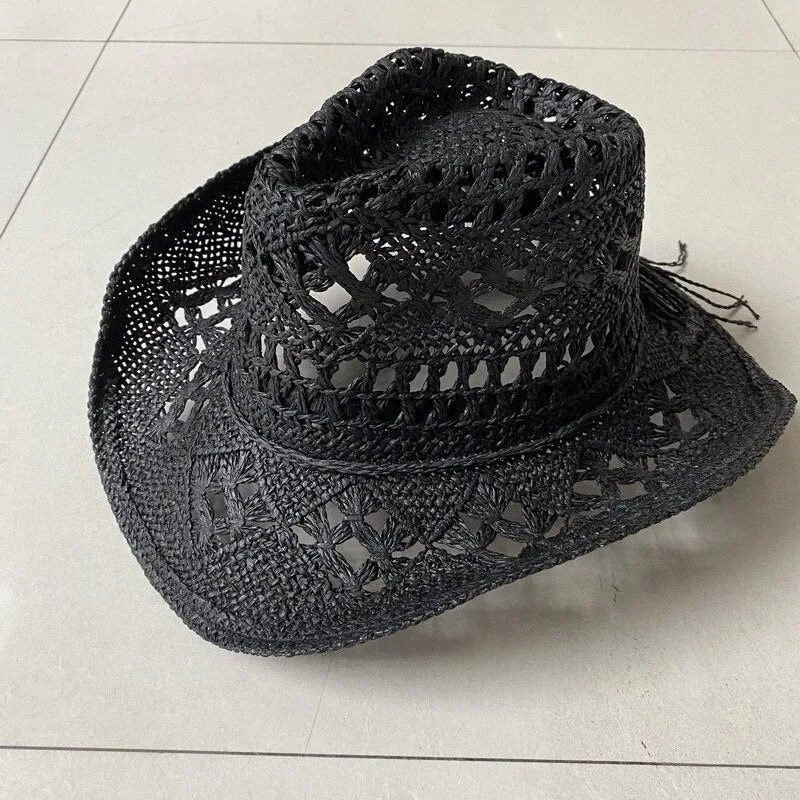 Straw Western Cowboy Hat for Women Men